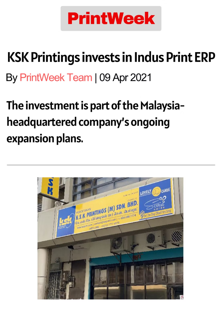 KSK Printings invests in Indus Print ERP